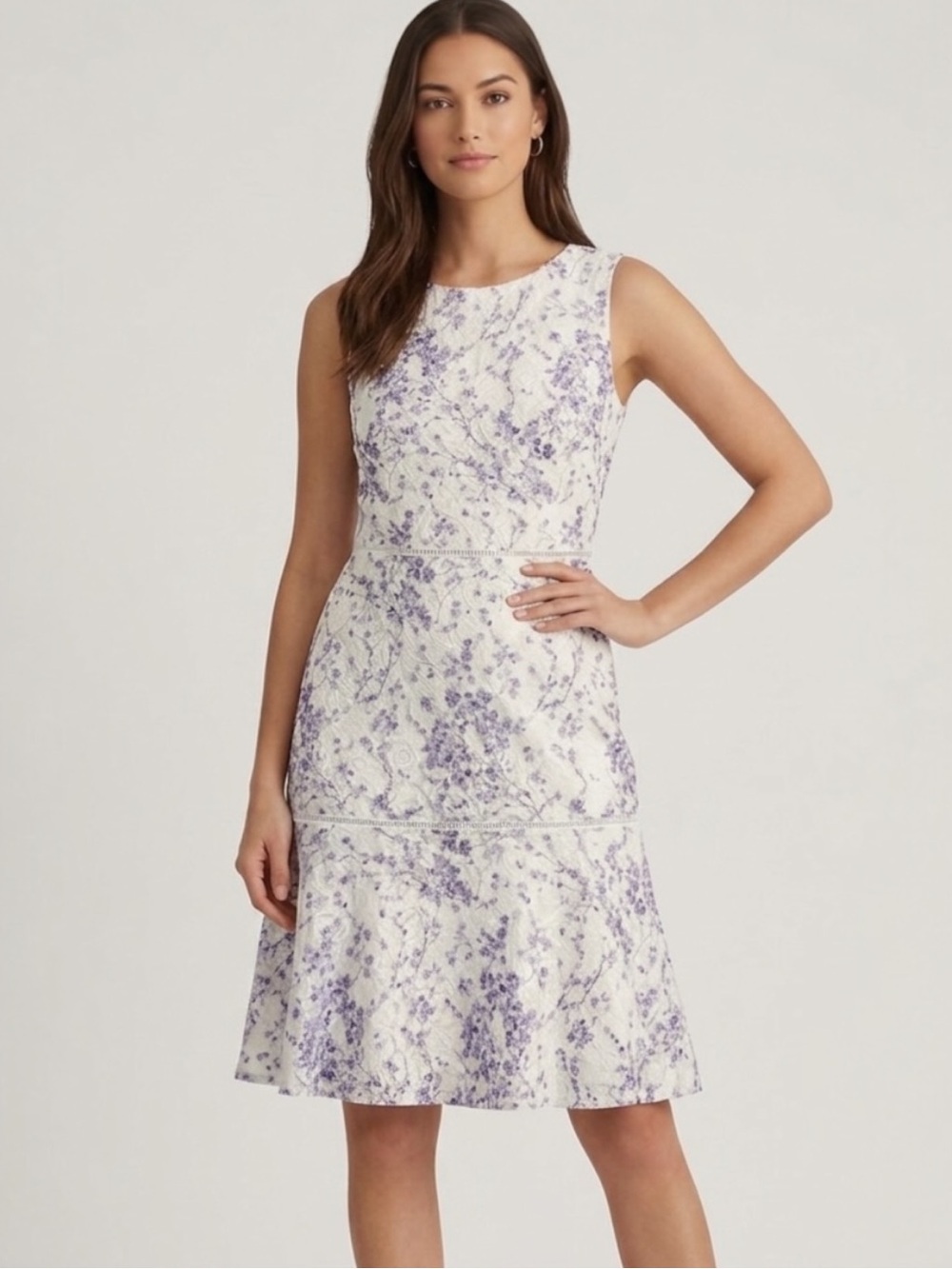 Ralph Lauren White and Lavender Floral Sleeveless Midi Dress